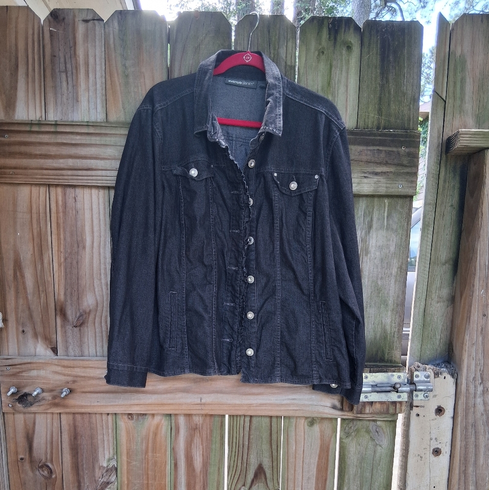 Avenue Black Denim Button-Front Jean Jacket